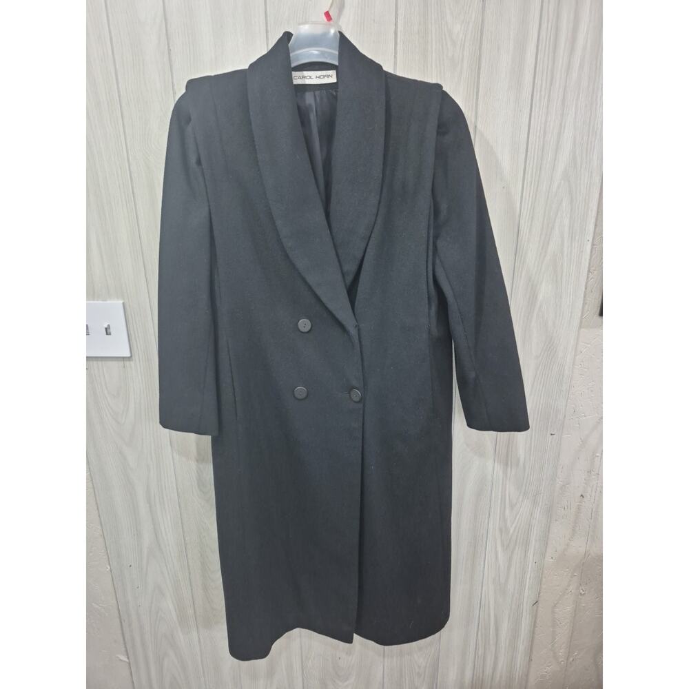 Carol Horn Womens 100% Wool Black Trench Coat Size 16 Warm Business Mobwife Goth